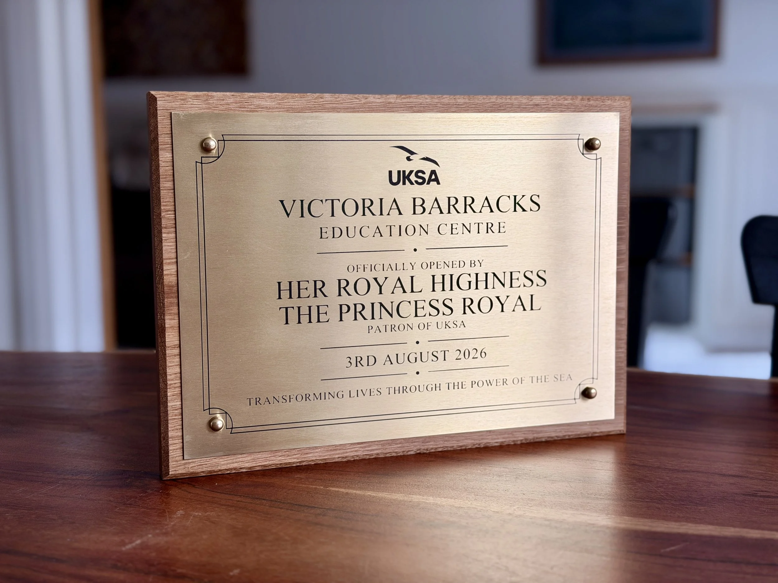 Plaque commemorating the opening of Victoria Barracks Education Centre, officially opened by Her Royal Highness the Princess Royal on August 3, 2026.