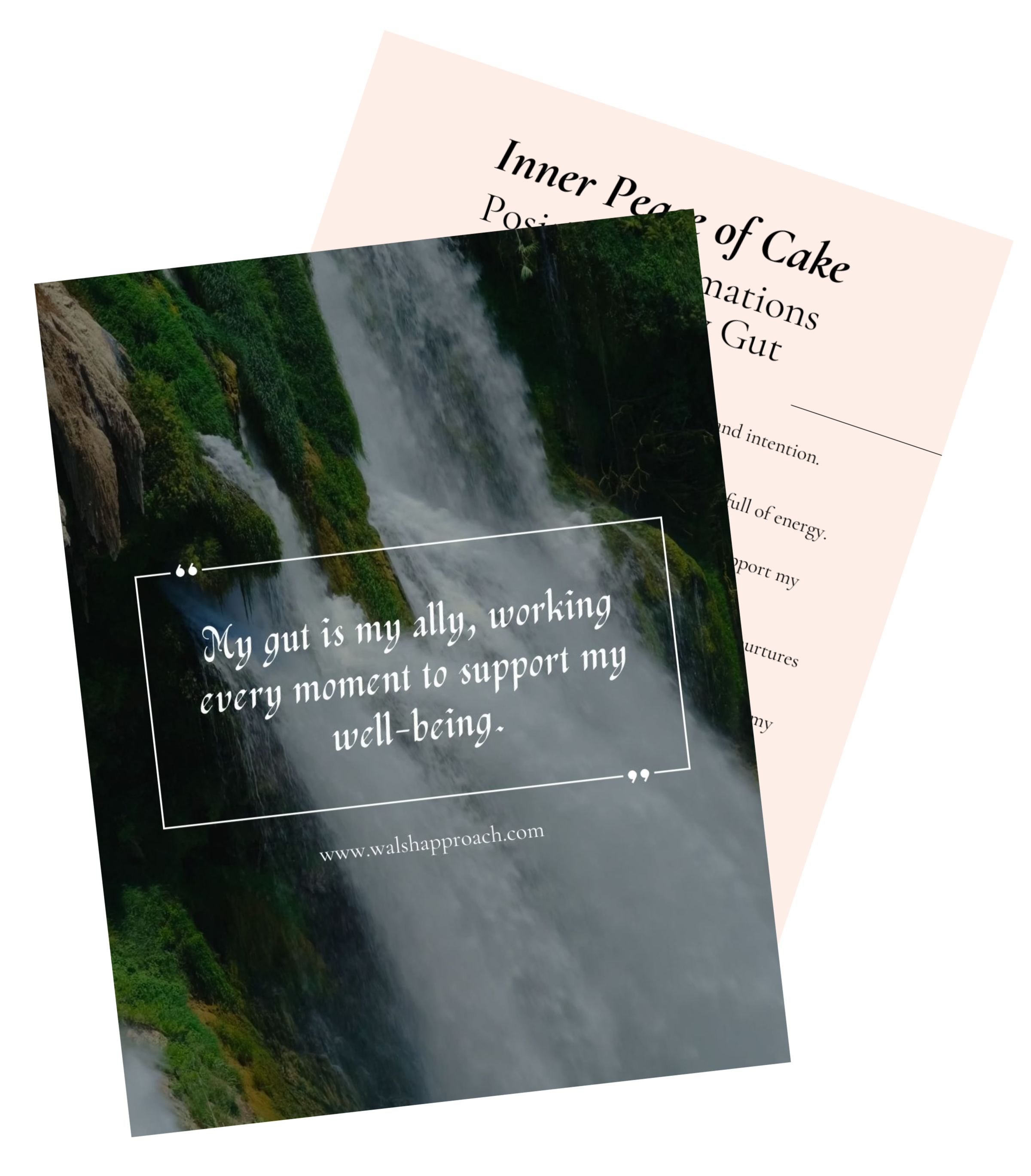 Two pages of the Inner Peace of Cake affirmations bonus, designed to support a positive mindset and gut health during the 12-Week Gut Health Program.