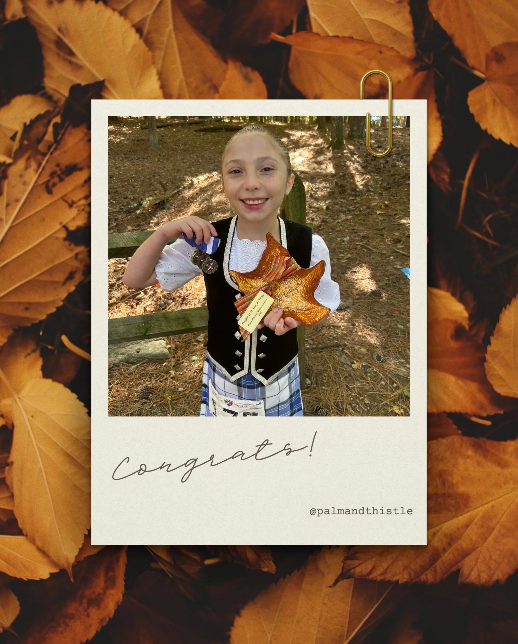 Congratulations to this little dancer for being the Beginner Fling Challenge winner at the Stone Mountain Highland Games last weekend! We are so proud of how hard you&rsquo;ve been working and it shows in your dancing!