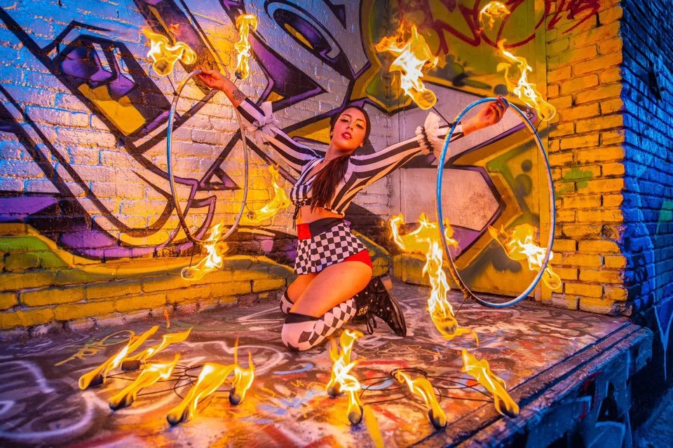 Jozey Moon Performing Fire Heel Act