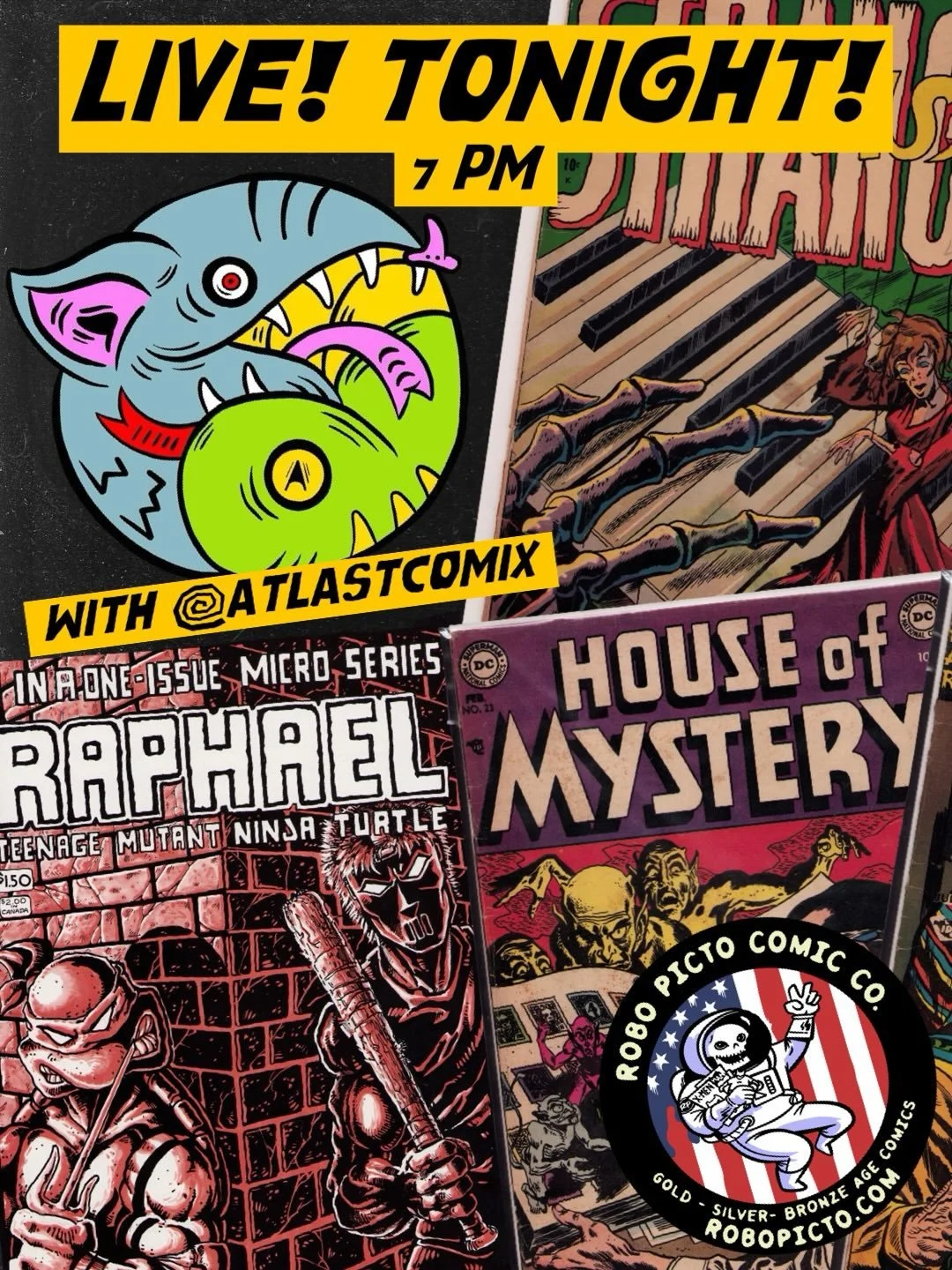 LIVE WITH OUR FRIENDS @atlastcomix TONIGHT AT 7 PM!