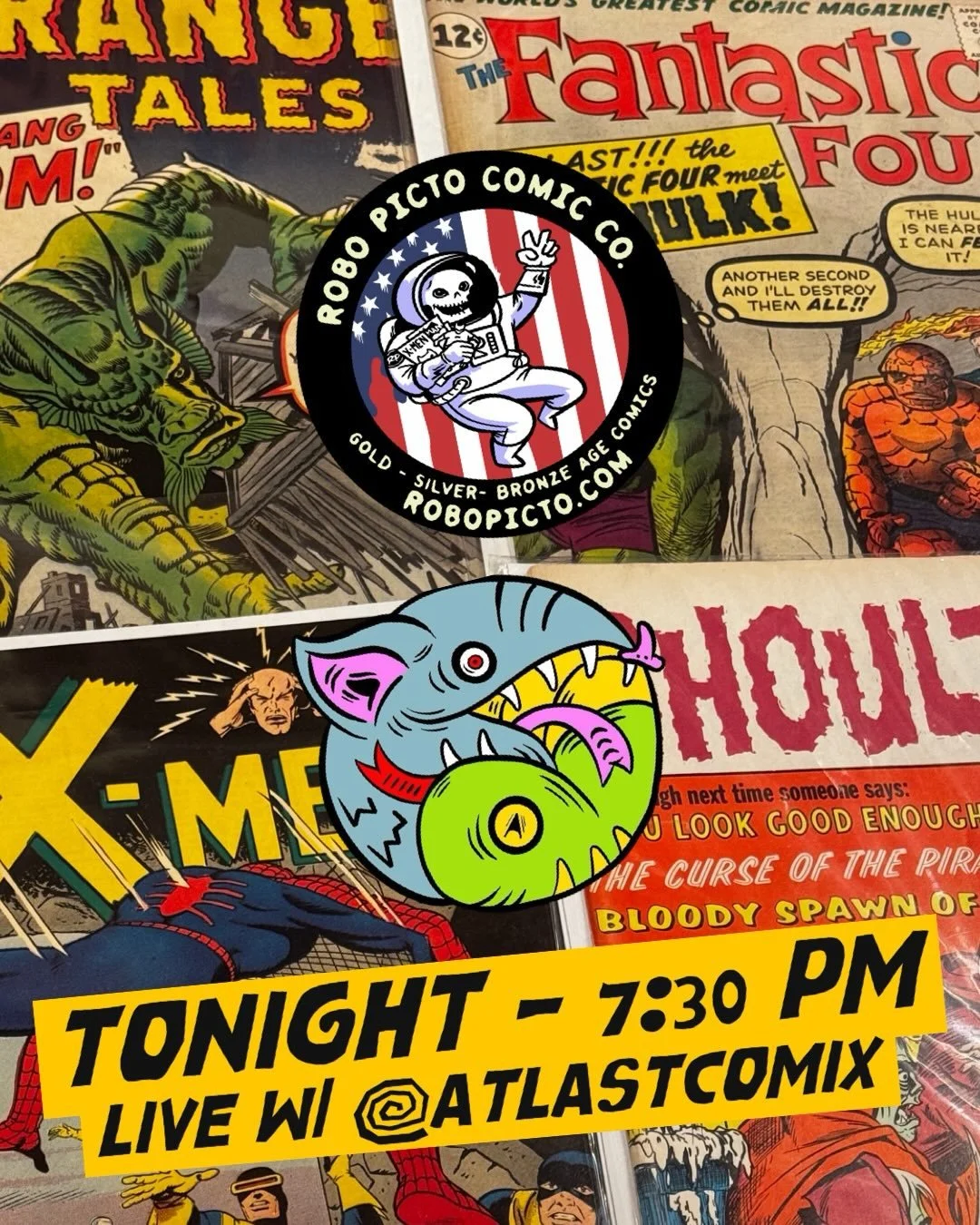 We&rsquo;ll be live with @bigger_cards_comics over on the @atlastcomix channel tonight - Pre-code, Bronze Age horror, silver age keys, a couple of slabs and a whole new spread of inventory! Set your alarms, we&rsquo;ll see you in a bit 😎