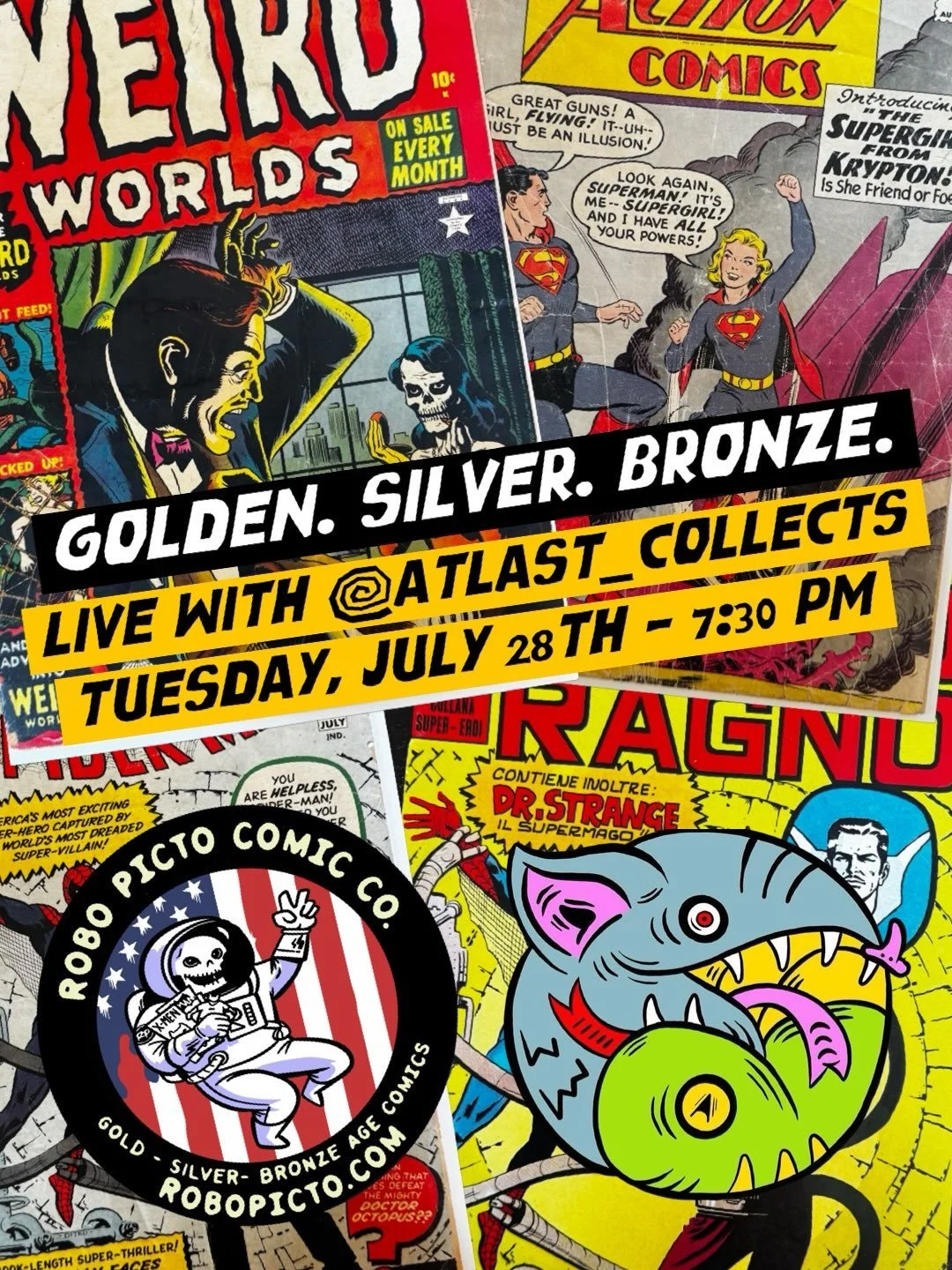 We&rsquo;re going LIVE with our friends @atlast_collects tomorrow night with a huge mix of Golden, Silver, and Bronze Age books crossing the block
- more previews to come!