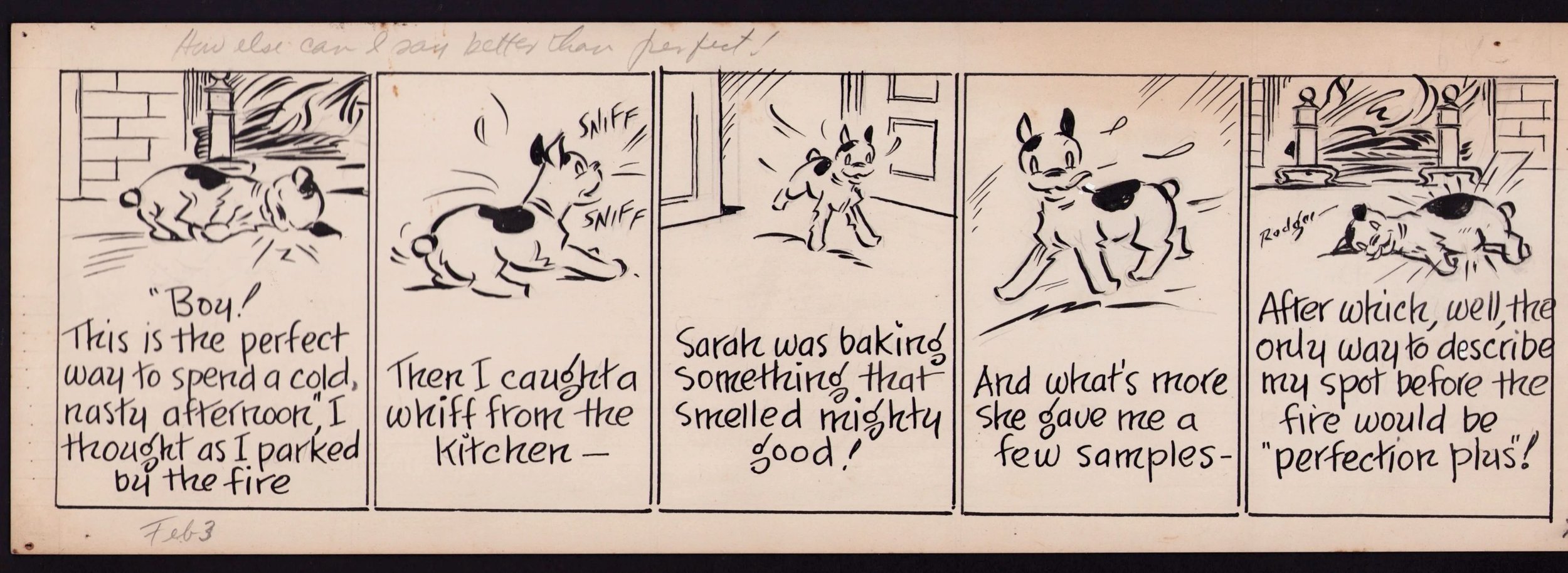 Diary of Snubs Our Dog — Original Daily Strip Art by Ted Miller (Feb. 3, c. 1947)