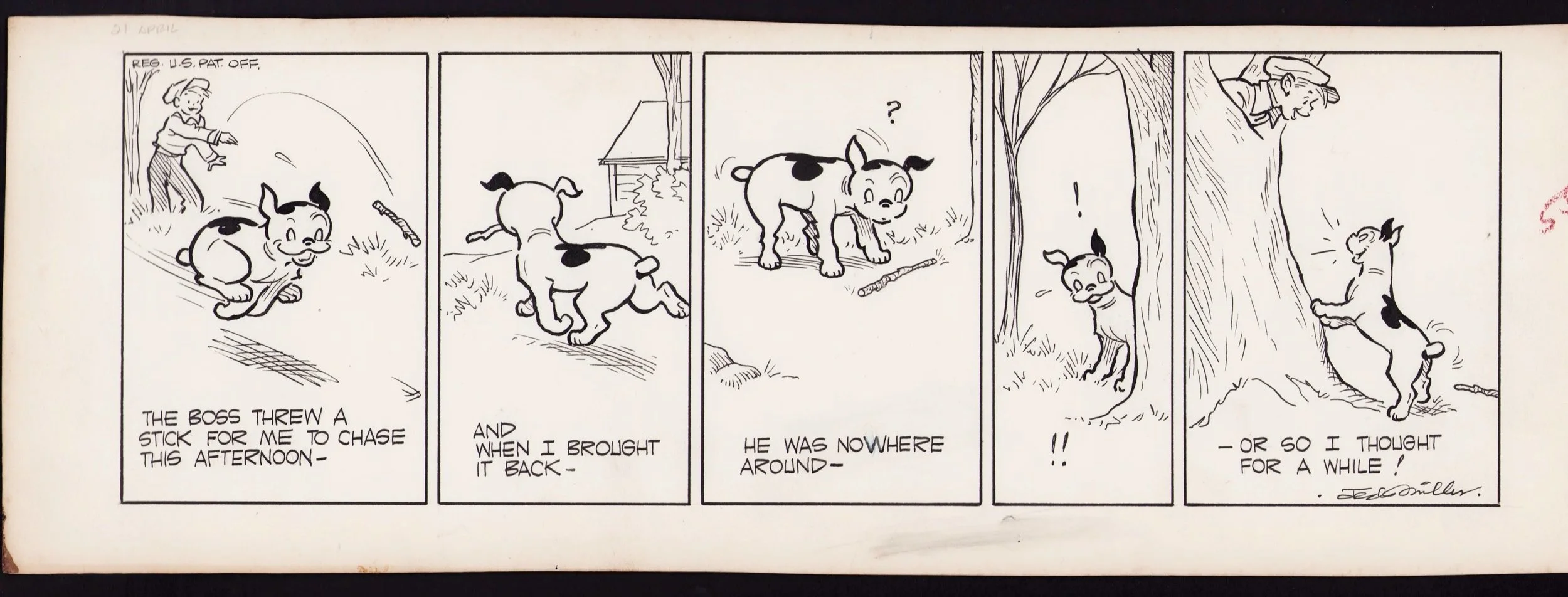 Diary of Snubs Our Dog — Original Daily Strip Art (April 21, c. early 1950s)