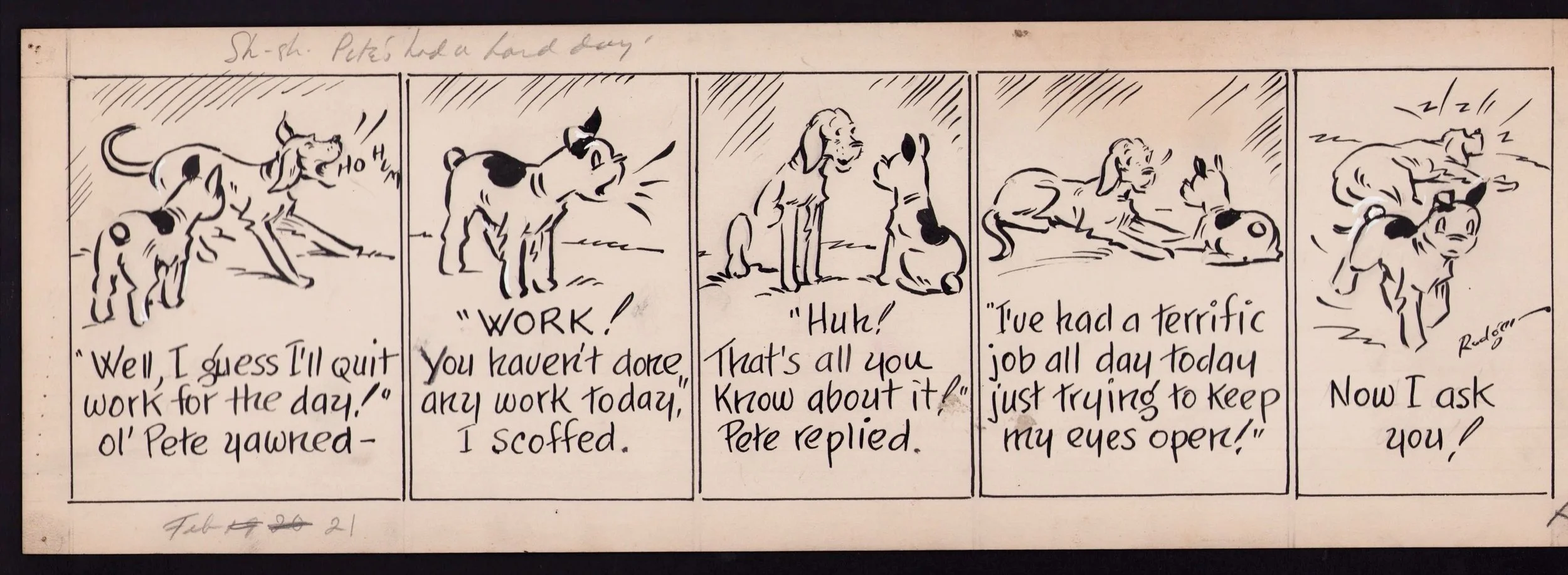 Diary of Snubs Our Dog — Original Daily Strip Art by Ted Miller (Feb. 21, c. 1947)