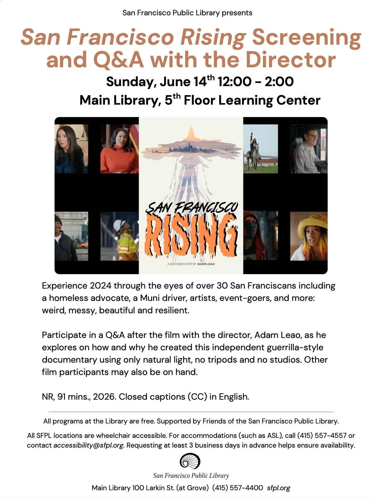 *NEW PUBLIC SCREENING*
&bull; Main Library - SF Public Library
&bull; Sunday June 14th
&bull; 12pm-2pm
&bull; Free for all, no library card required 
&bull; Q&amp;A with crew and cast afterwards