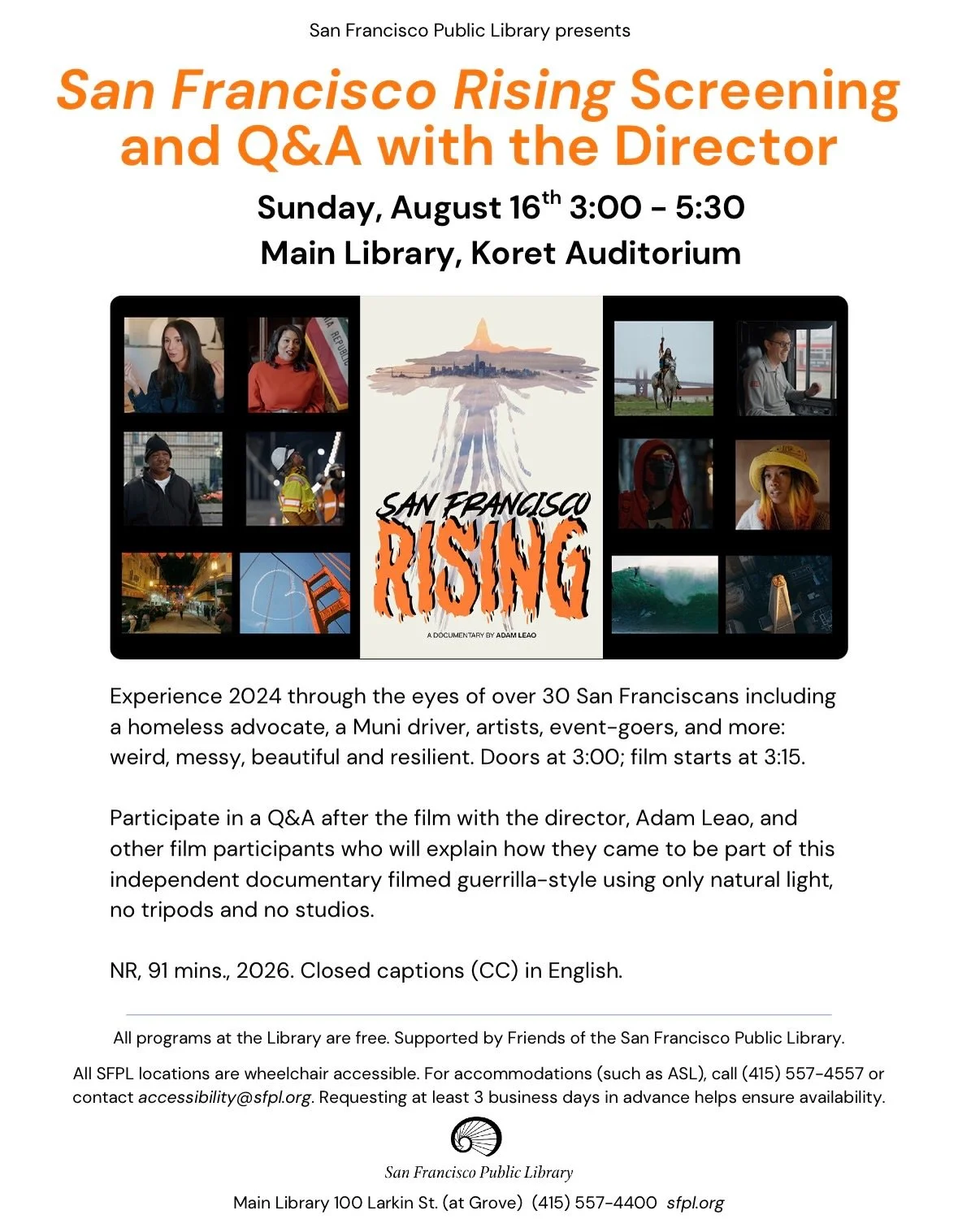 a screening so nice we&rsquo;re doing it twice!

Your second chance to watch &lsquo;San Francisco Rising&rsquo; in the beautiful Koret Theatre at the SF Main Library 📚 🎞️ 

- Sunday August 16th
- FREE, no library card necessary 
- SF Main Library, 