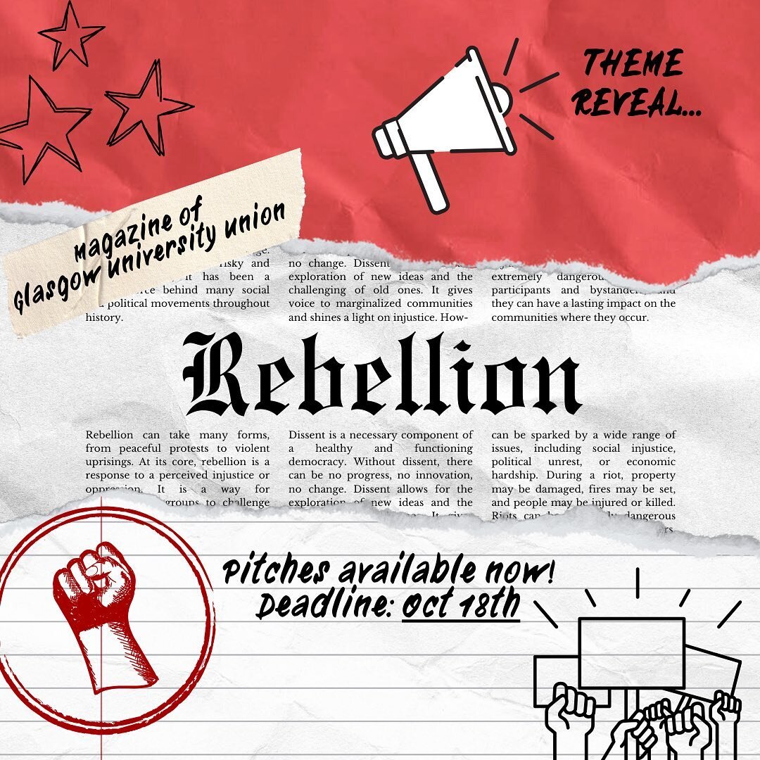 Hello everyone 😎 an exciting post to share the theme of the magazines next edition: Rebellion! The pitches are available to view and select now on the Contributors group on Facebook, the link to join this can be found in our bio. All articles must b