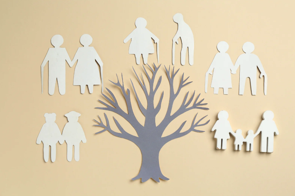 paper cutout of family tree in neutral colours