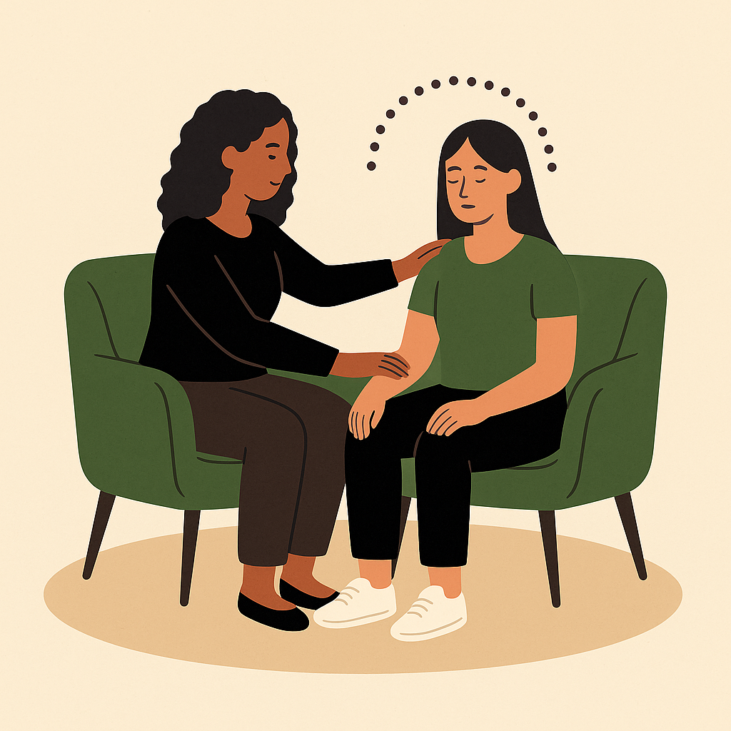 Illustration of two people embracing as a couple, expressing unity and support. 