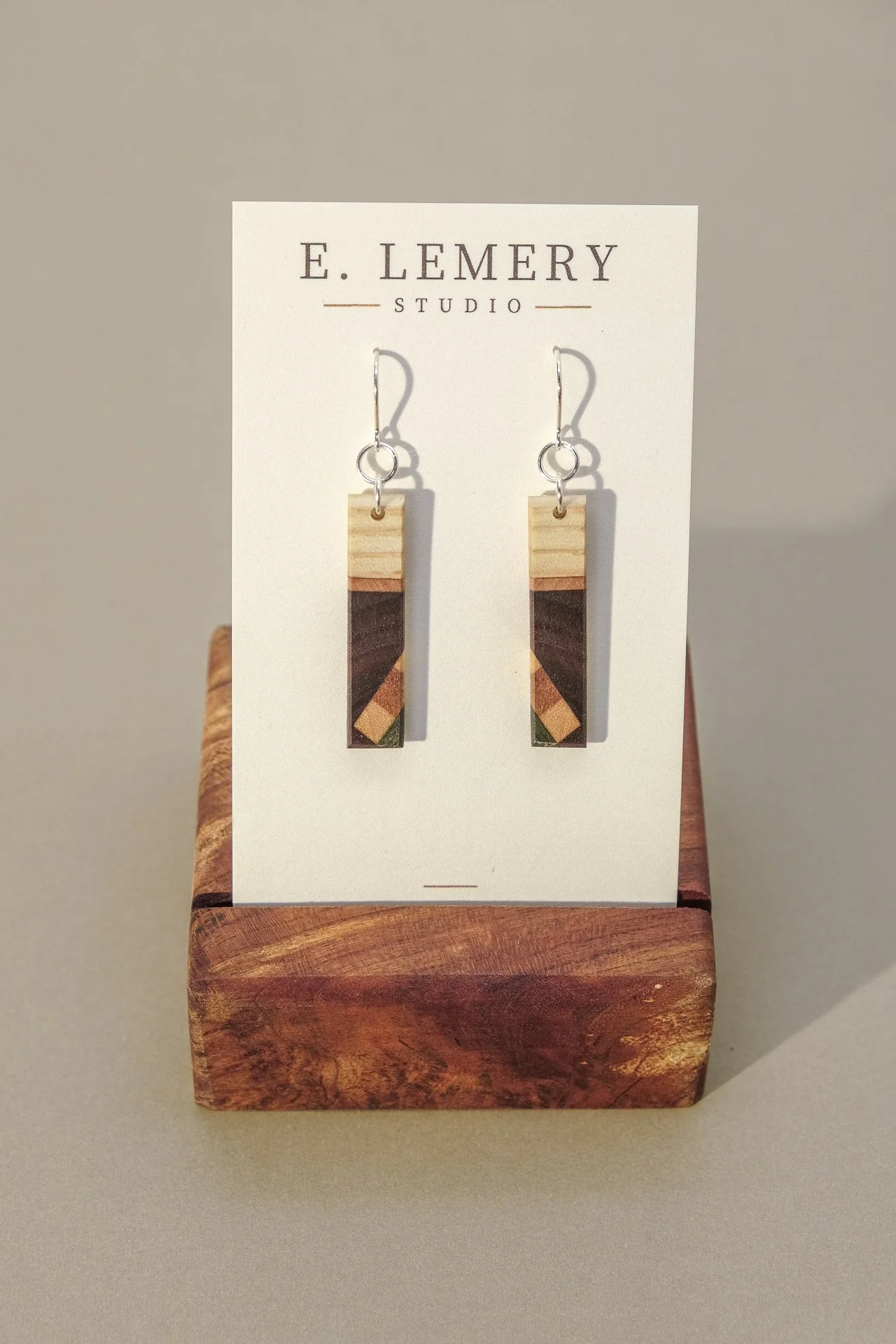 Geometric Mixed Wood Small Rectangle Earrings