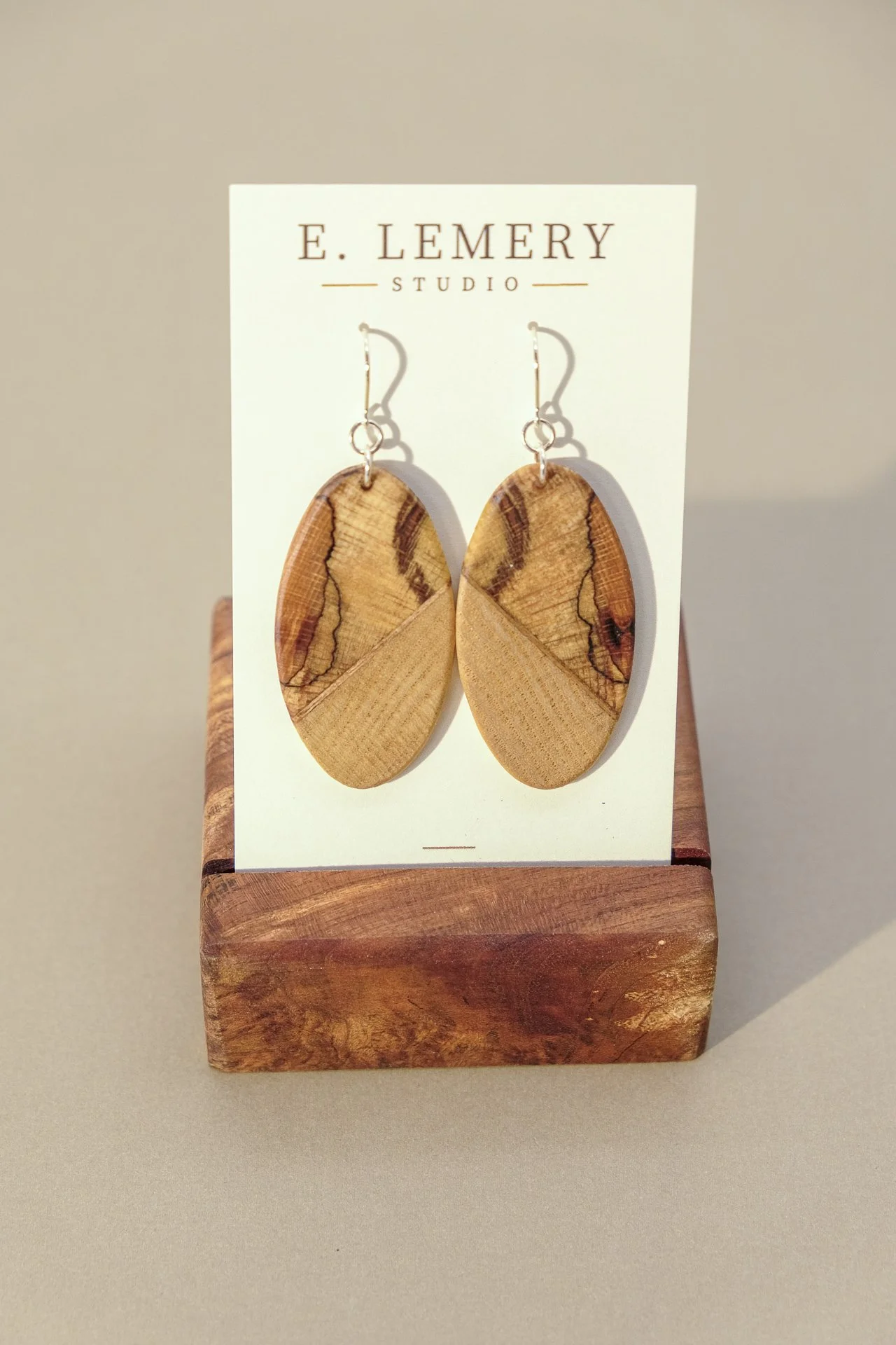 Spalted Beech and Ash Oval Earrings
