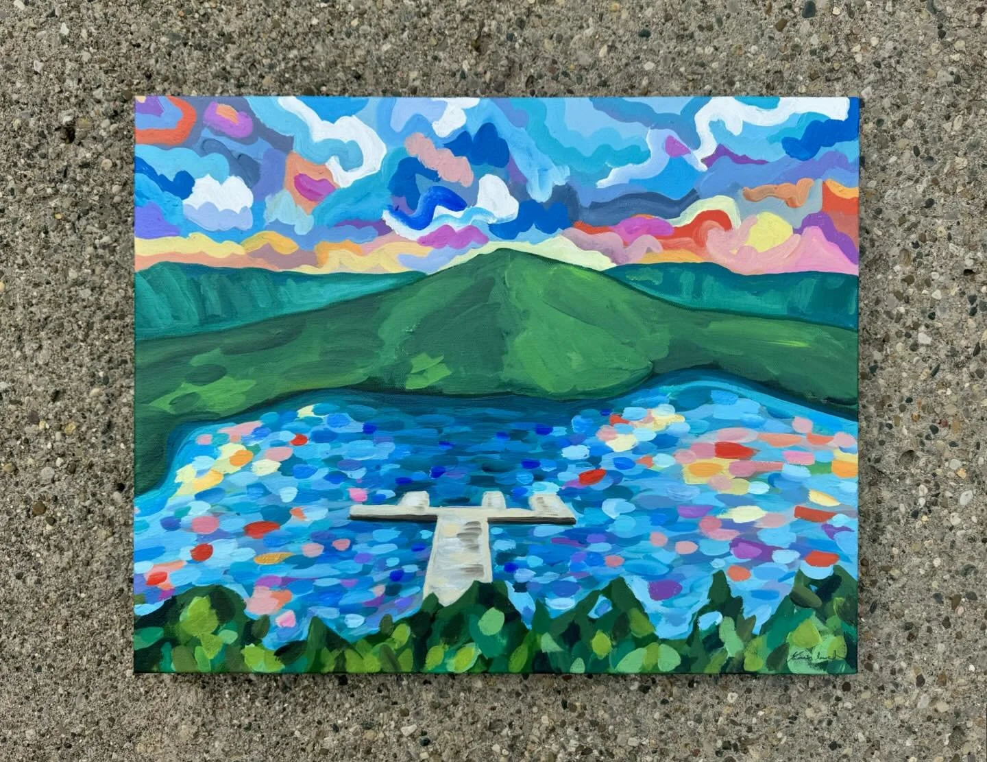 Raystown Trippin! 16x20&rdquo; acrylic on canvas. This one took 8 months to complete but it was worth the patience to get it just right. Commission for @donnyhoutz - he told me I could paint anything so I painted one of our favorite places - Raystown