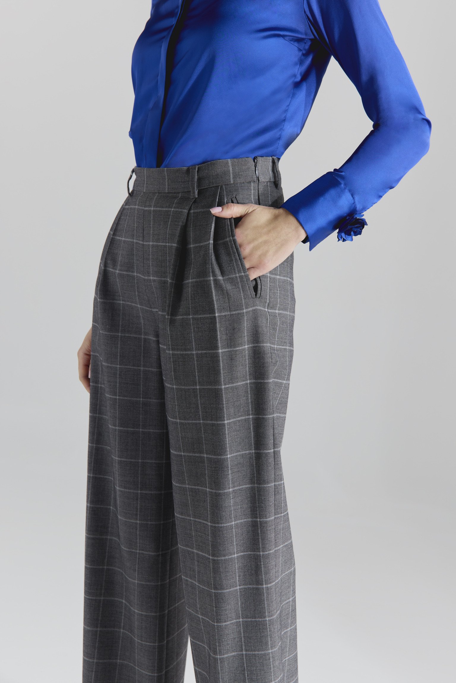 Flared Tailored Trousers in Prince of Wales Wool – Zadima.jpg