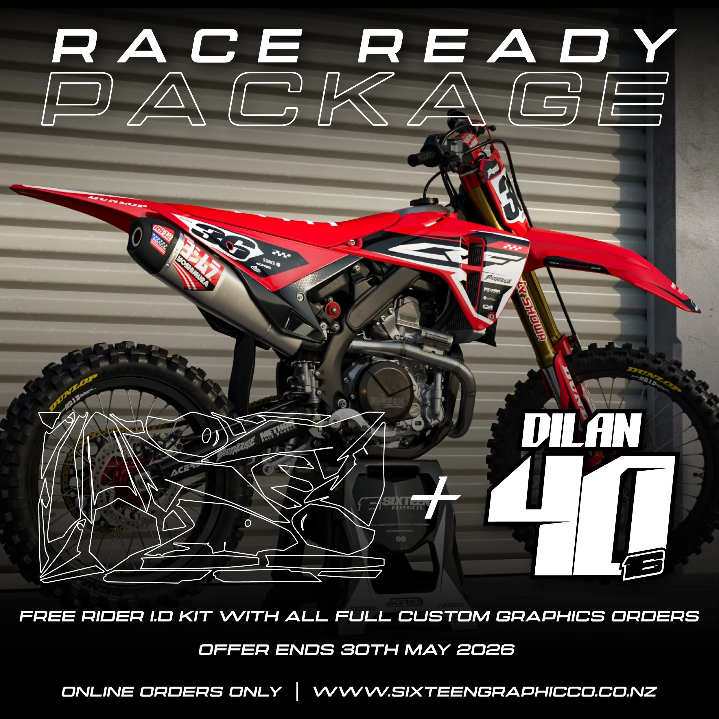 Lining up for the GP? - Show up race-ready.

Order a Full Custom Graphics Kit and we&rsquo;ll include a Rider ID Kit (Jersey Print) &mdash; on us.

Online only. No code needed.
Sixteengraphicco.co.nz

DM us for details.

#sixteengraphicco #mxgraphics