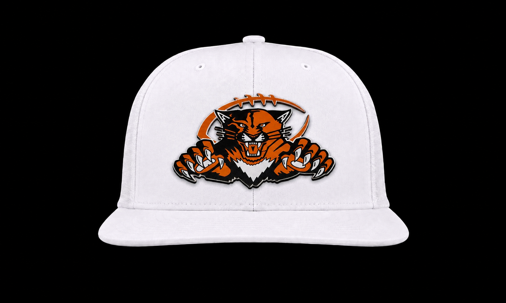 White Stretch Fit with Orange Logo with Football