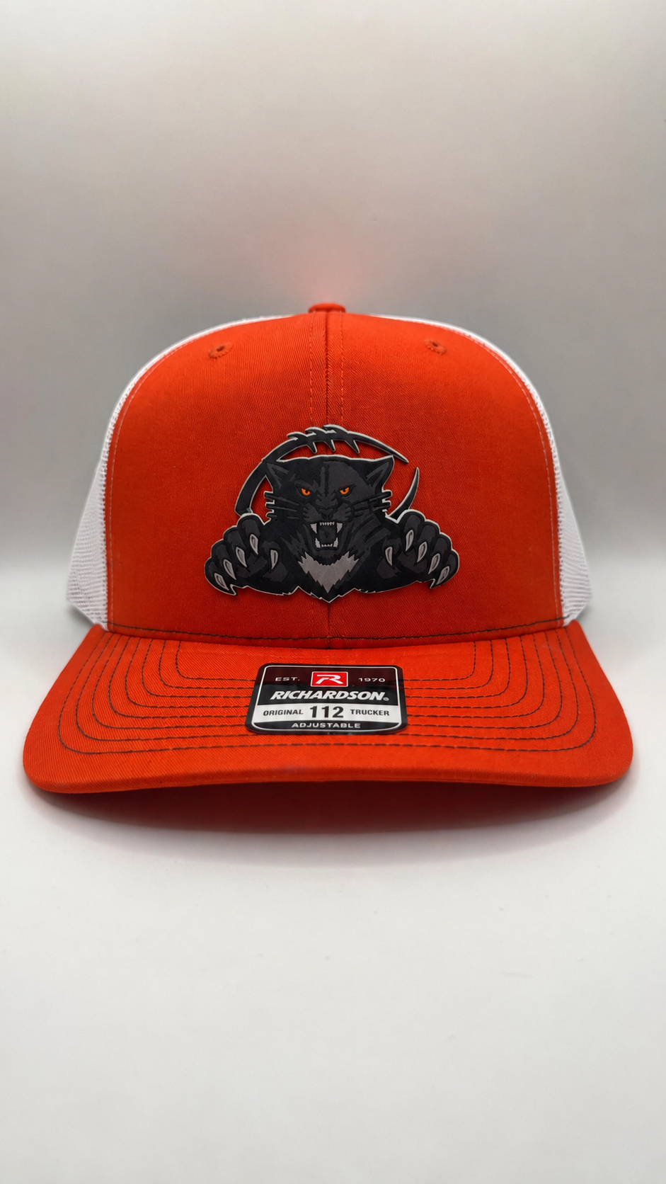 Orange and White Trucker Hat with Black Logo with Football