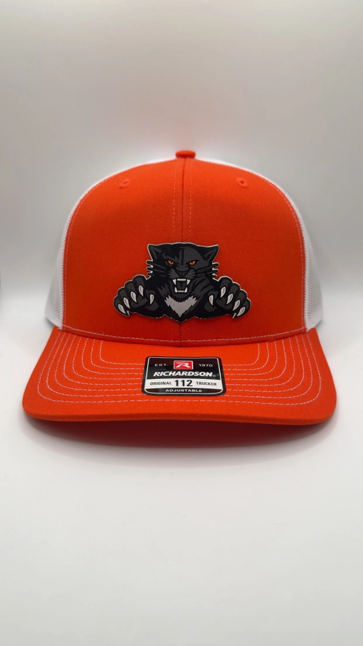 Orange and White Trucker Hat with Black Logo