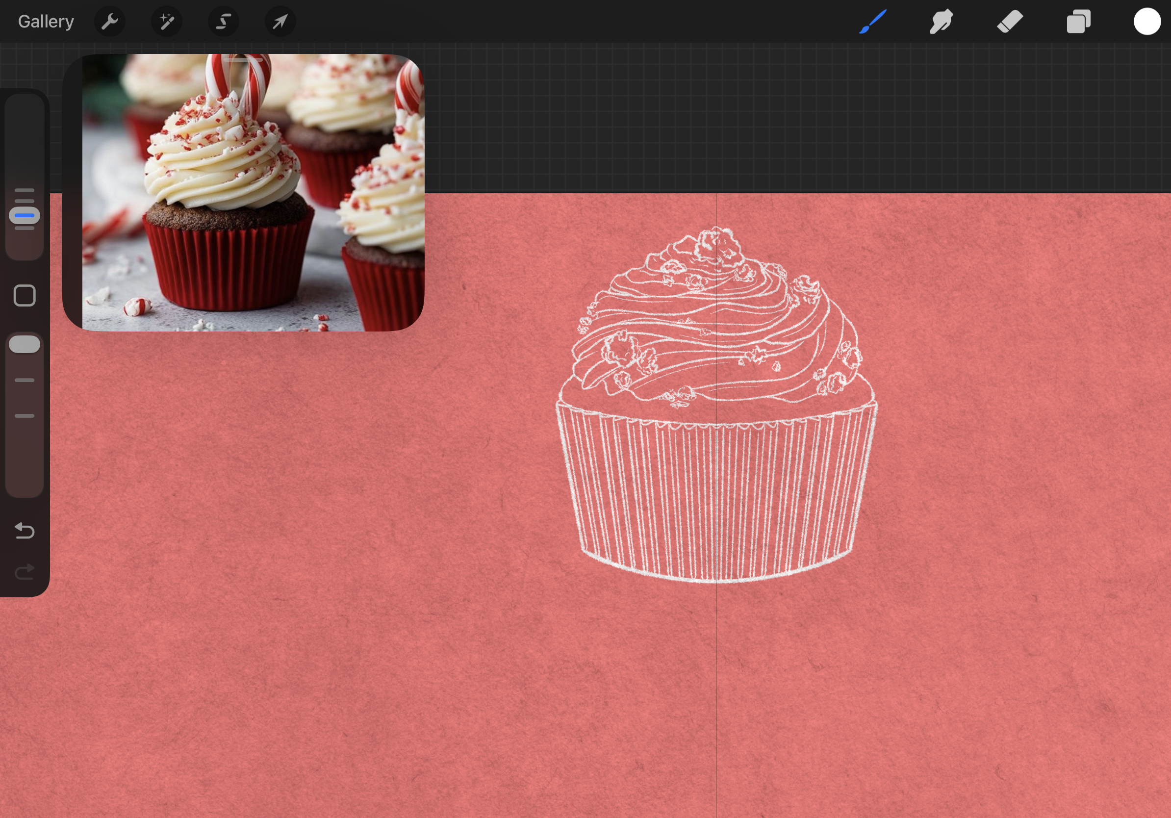 A detailed example of one of the featured flavors for a gingerbread cookie illustration collection and its patterned backgrounds. This example features the process for the red velvet flavored cookie.