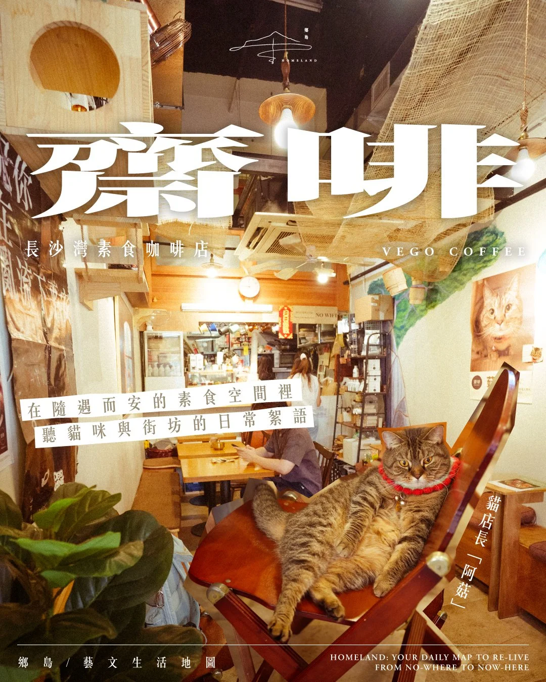 齋啡 —— 長沙灣素食咖啡店｜在隨遇而安的素食空間裡，聽貓咪與街坊的日常絮語⋯⋯