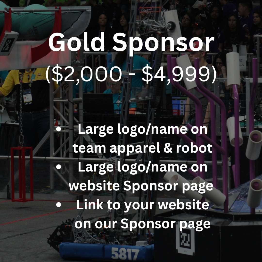 List of rewards on a dark background with purple and orange highlight. Rewards include website link, team attire logo, signed thank you letter, and team merchandise.