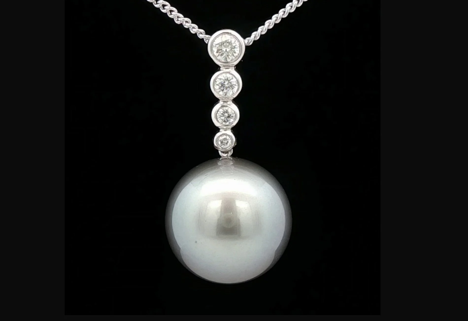 18K White Gold Tahitian Pearl and Diamond Pendant
