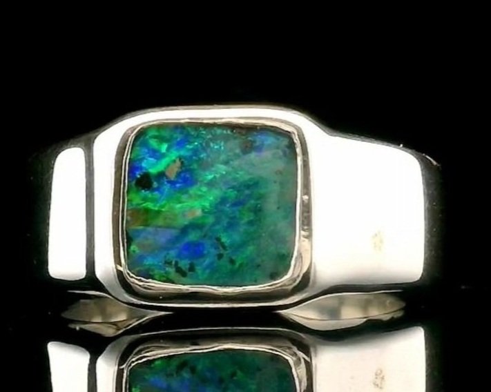 Front view Sterling Silver Queensland Boulder Opal Gents Ring