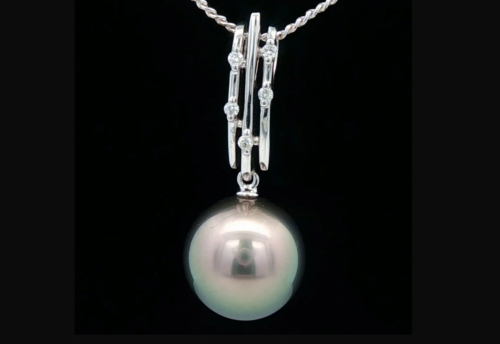 18K White Gold Tahitian Pearl and Diamond Pendant