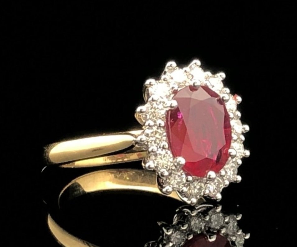 Corner view 18K Yellow and White Gold Madagascan Ruby Ring