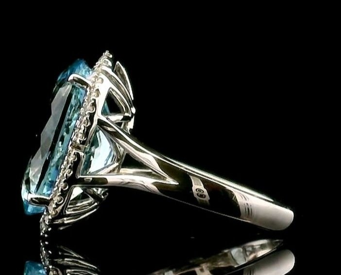Left side view 18K White Gold Aquamarine and Diamond Ring
