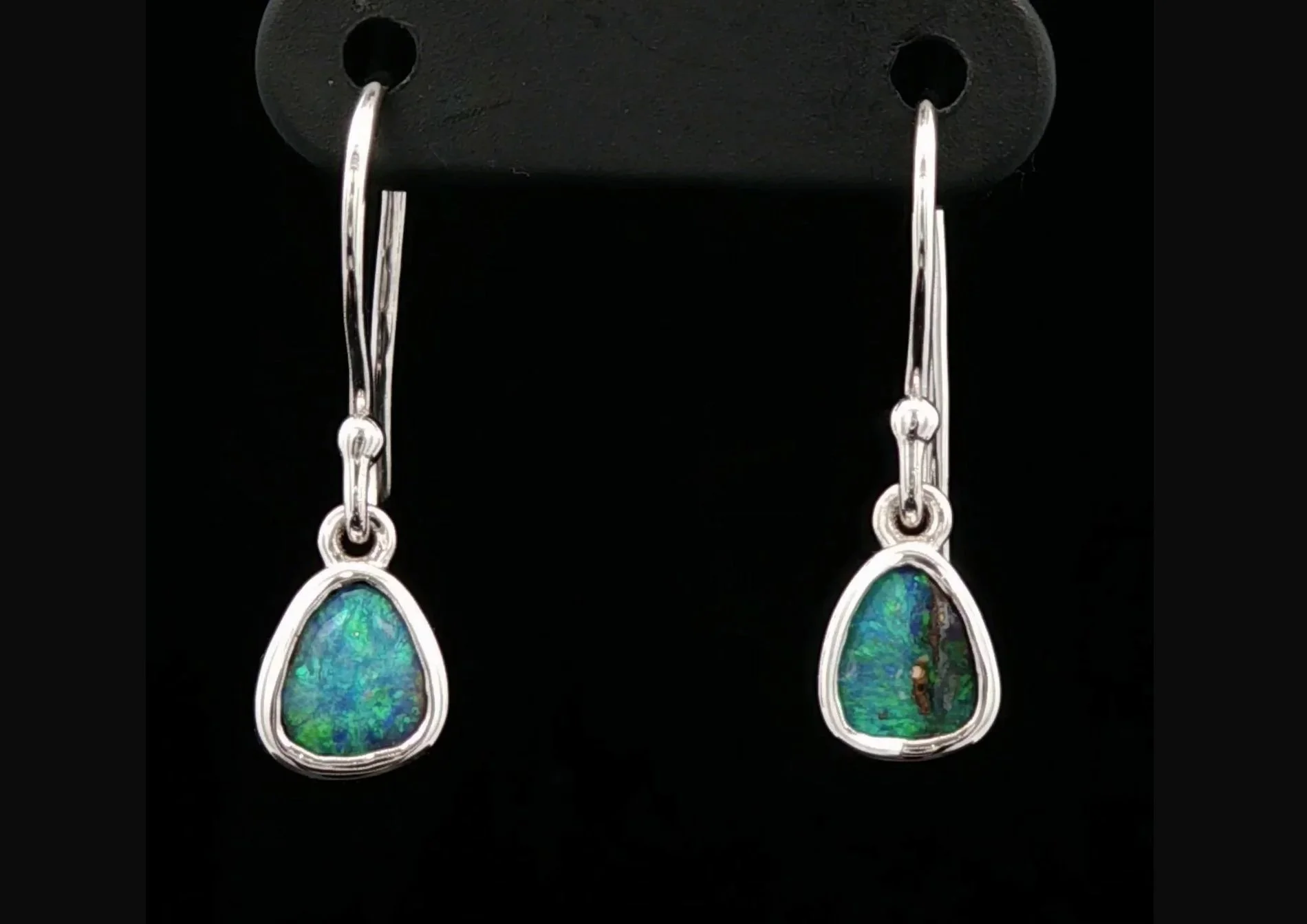 14K White Gold Queensland Boulder Opal Earrings