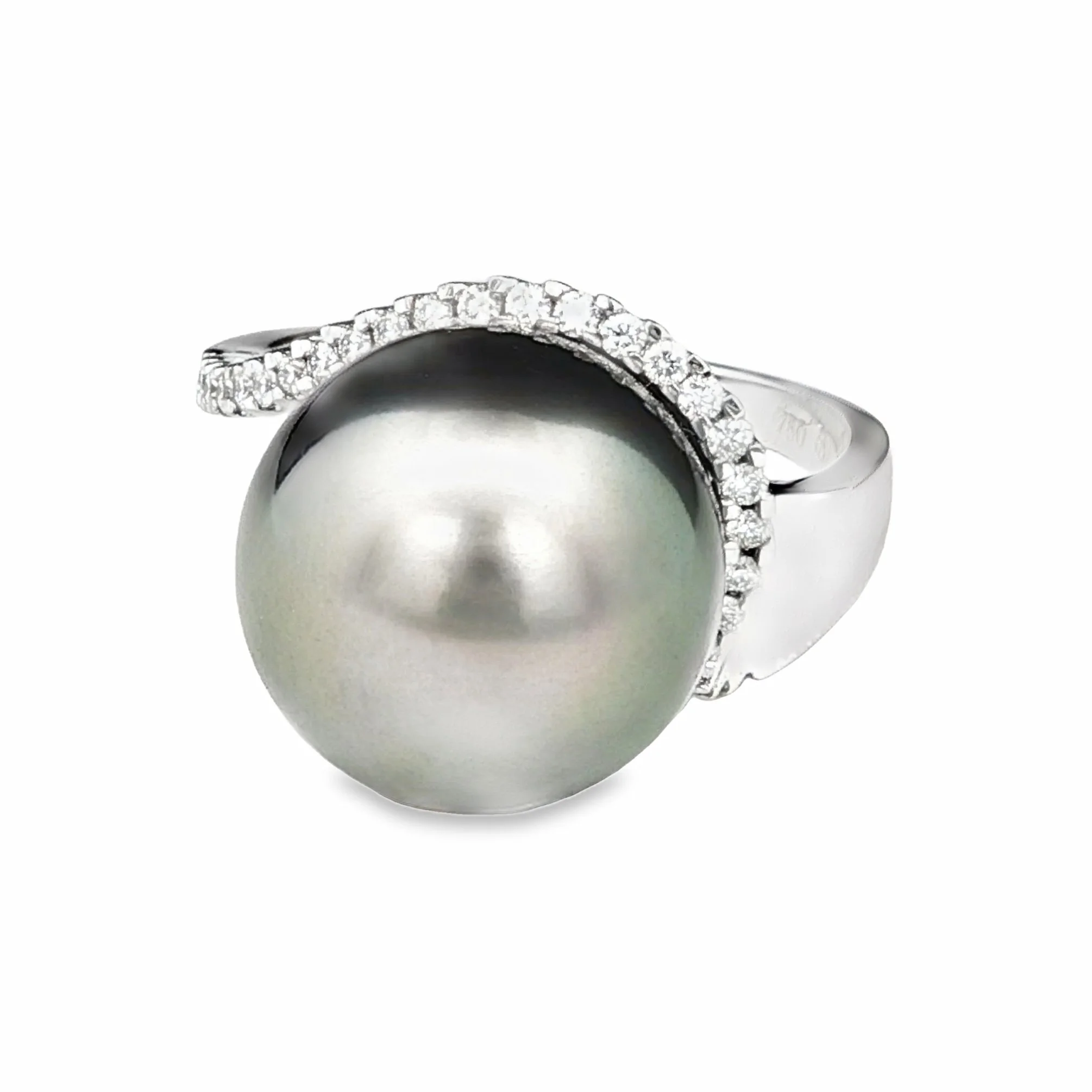 18K White Gold Tahitian Pearl and Diamond Ring