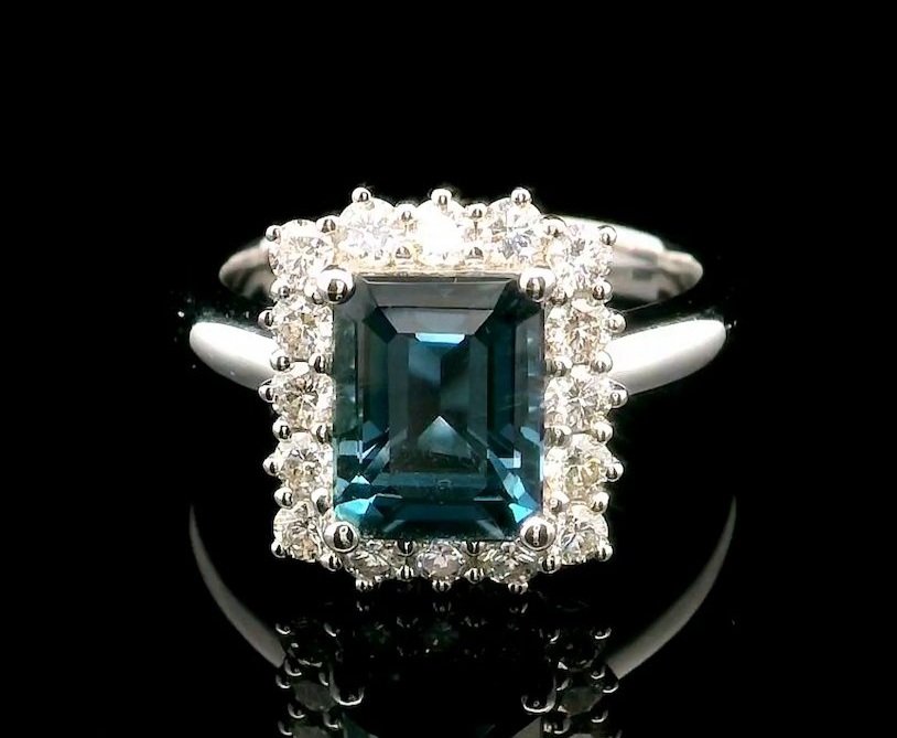 Front view 18K White Gold London Blue Topaz and Diamond Ring
