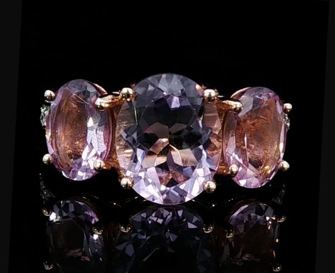 9K Rose Gold Amethyst and Diamond Ring