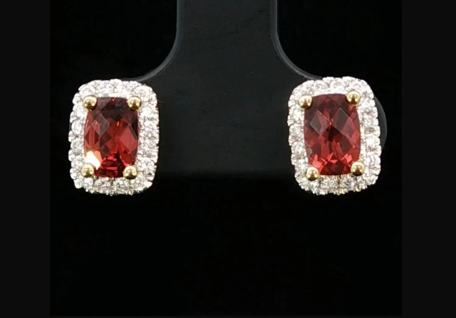 9K White and Yellow Gold Garnet and Diamond Earrings
