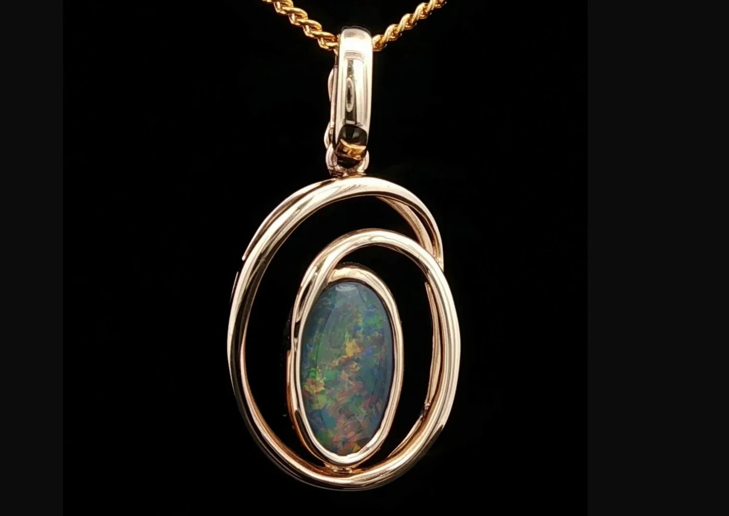14K Yellow Gold Lightning Ridge Black Opal Pendant