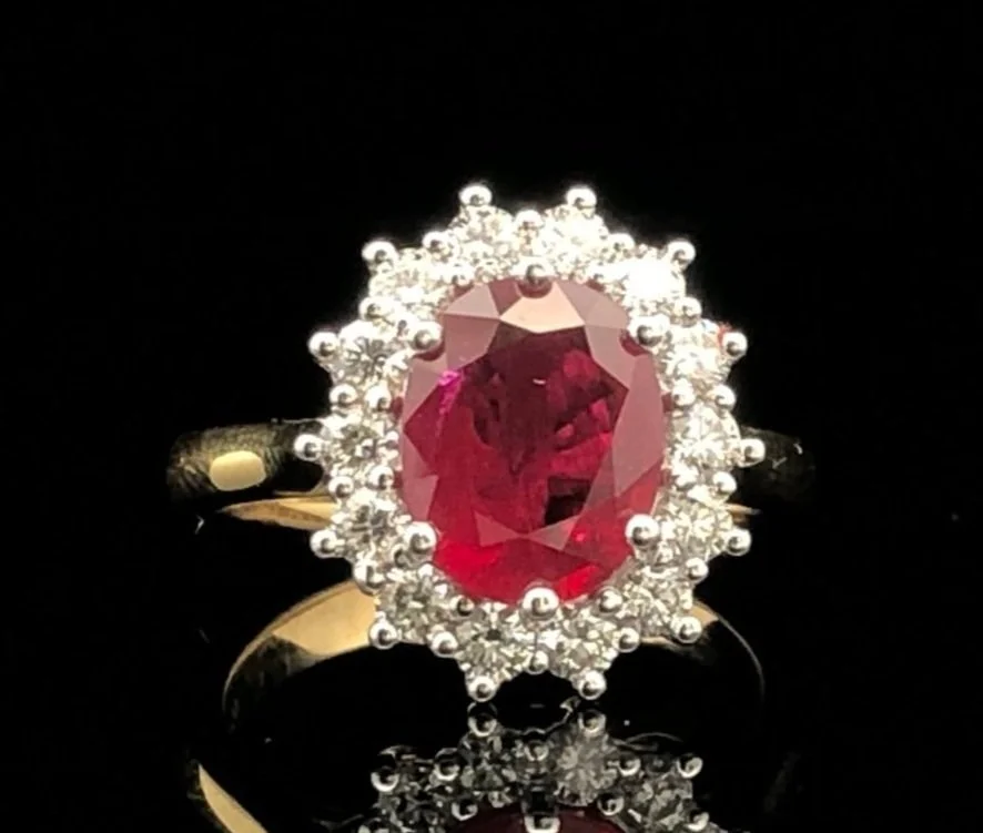 Front view 18K Yellow and White Gold Madagascan Ruby Ring