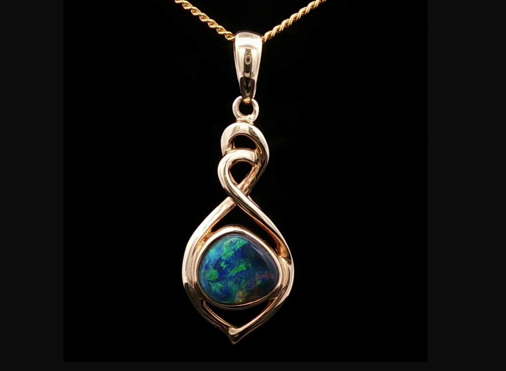 14K Yellow Gold Lightning Ridge Black Opal Pendant