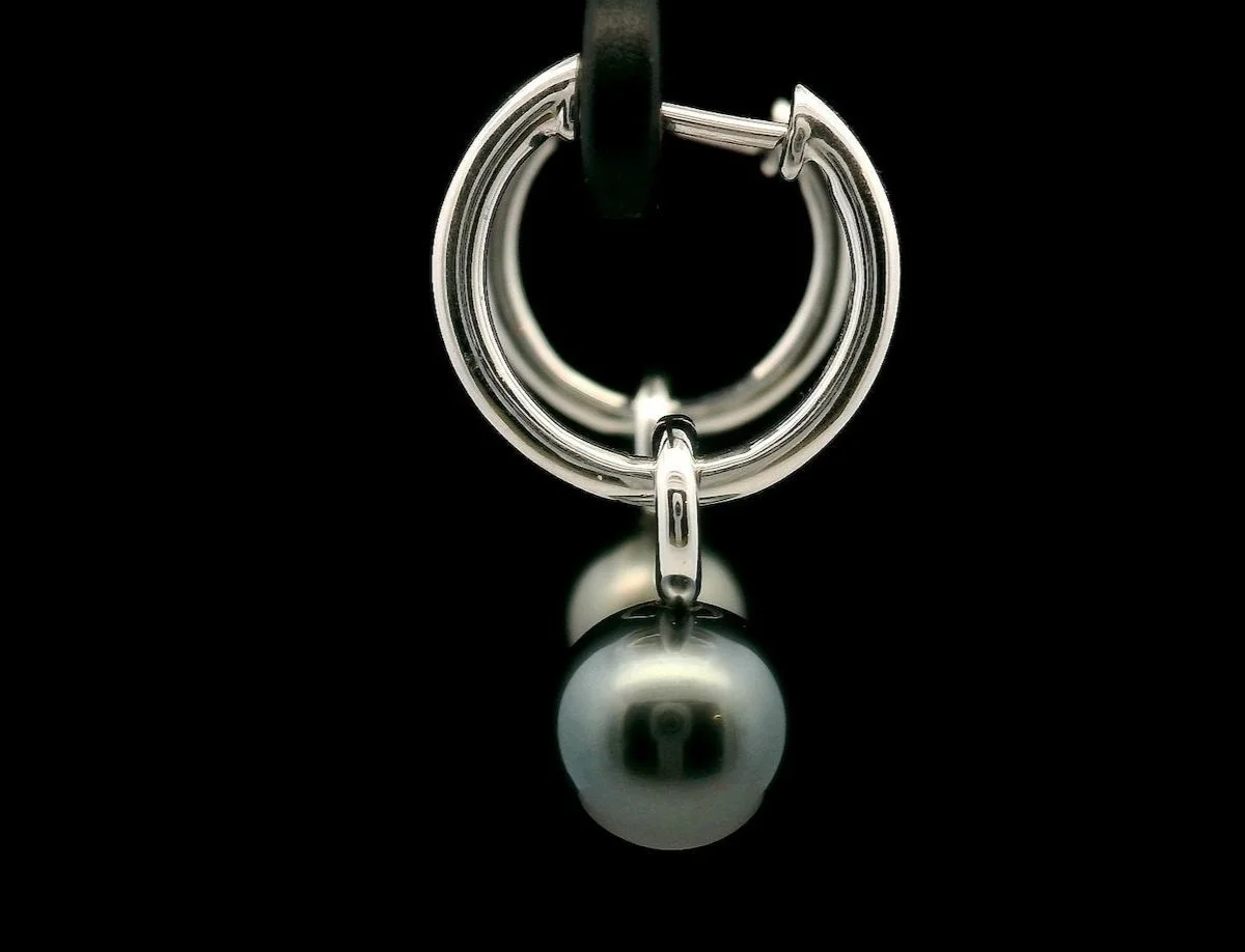 Left side view Sterling Silver Tahitian Pearl Earrings