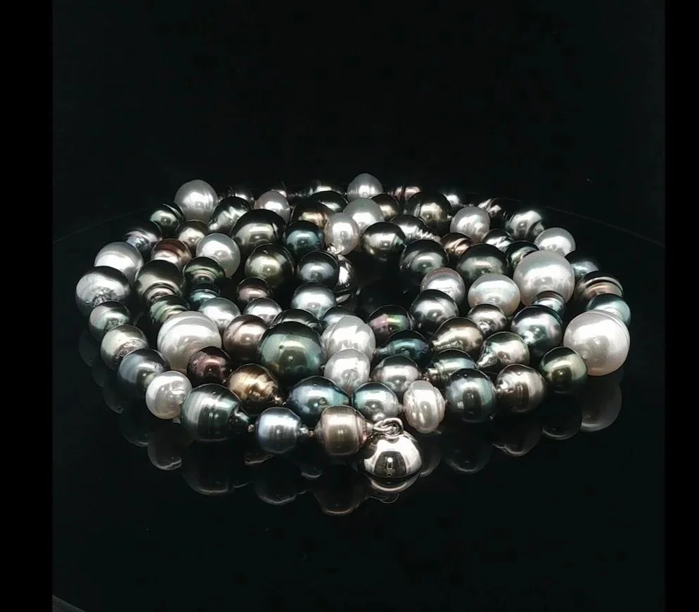 Sterling Silver Clasp Tahitian Pearl and South Sea Pearl Strand