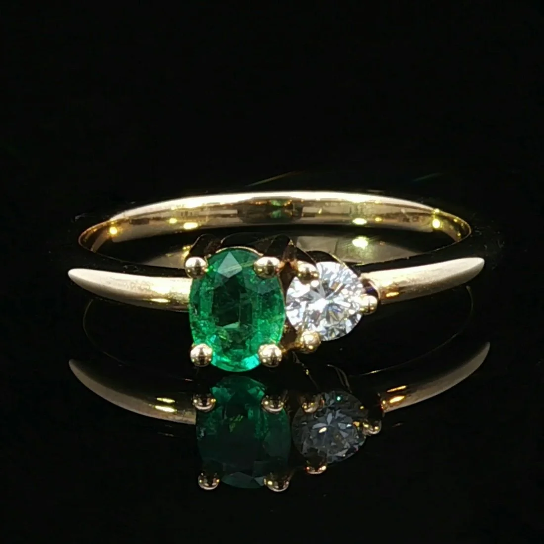 18K Yellow Gold Emerald and Diamond Ring