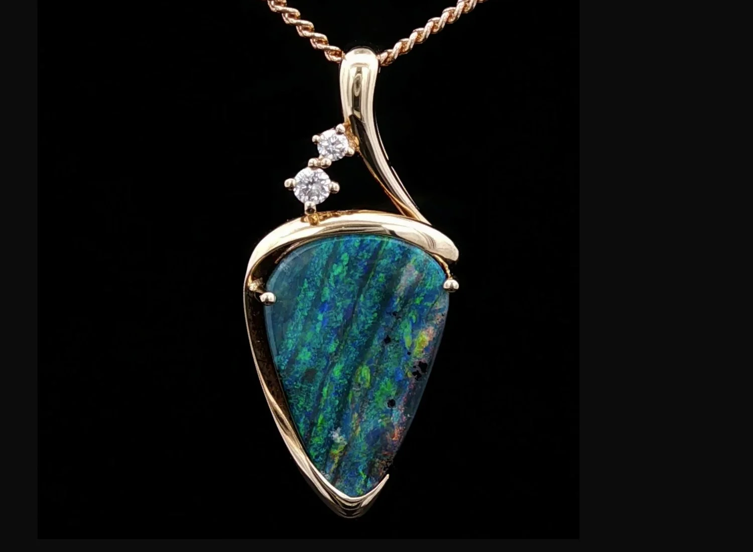 14K Yellow Gold Queensland Boulder Opal and Diamond Pendant