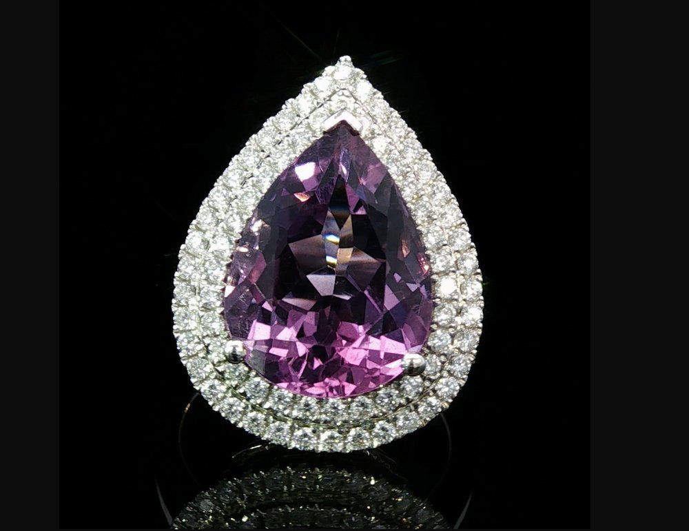 18K White Gold Amethyst and Diamond Ring