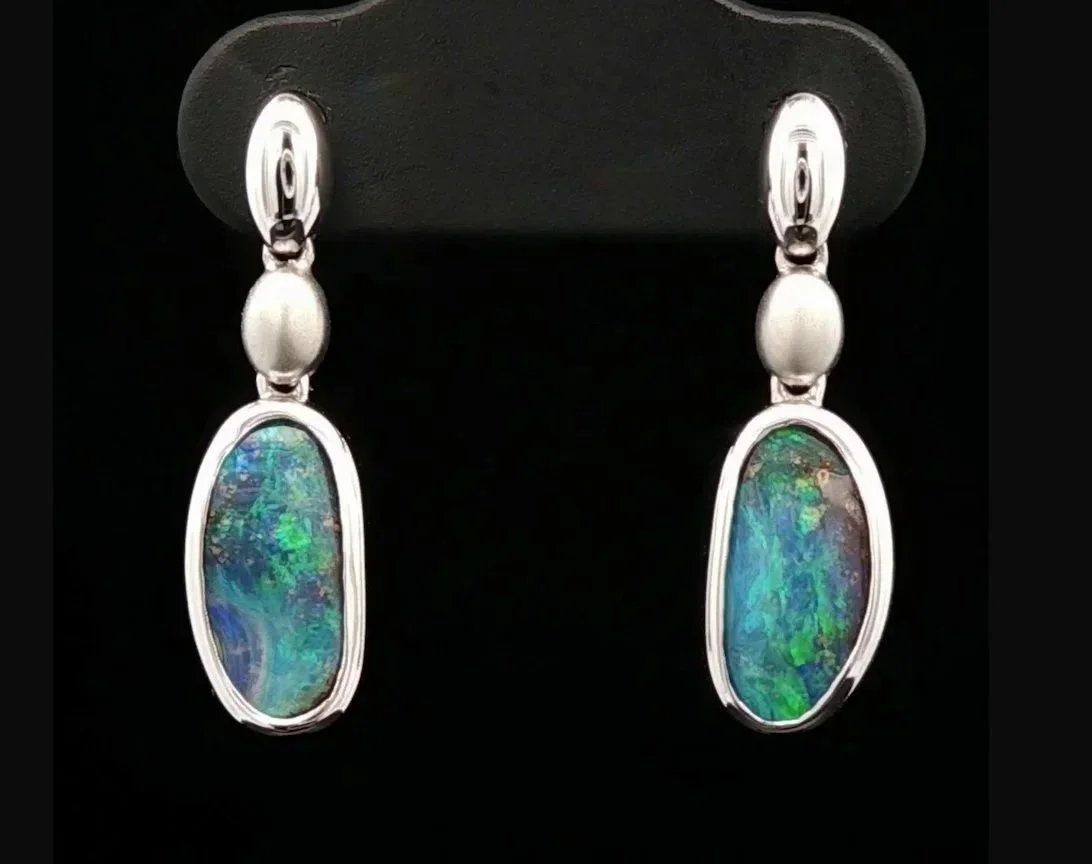 9K White Gold Queensland Boulder Opal Earrings