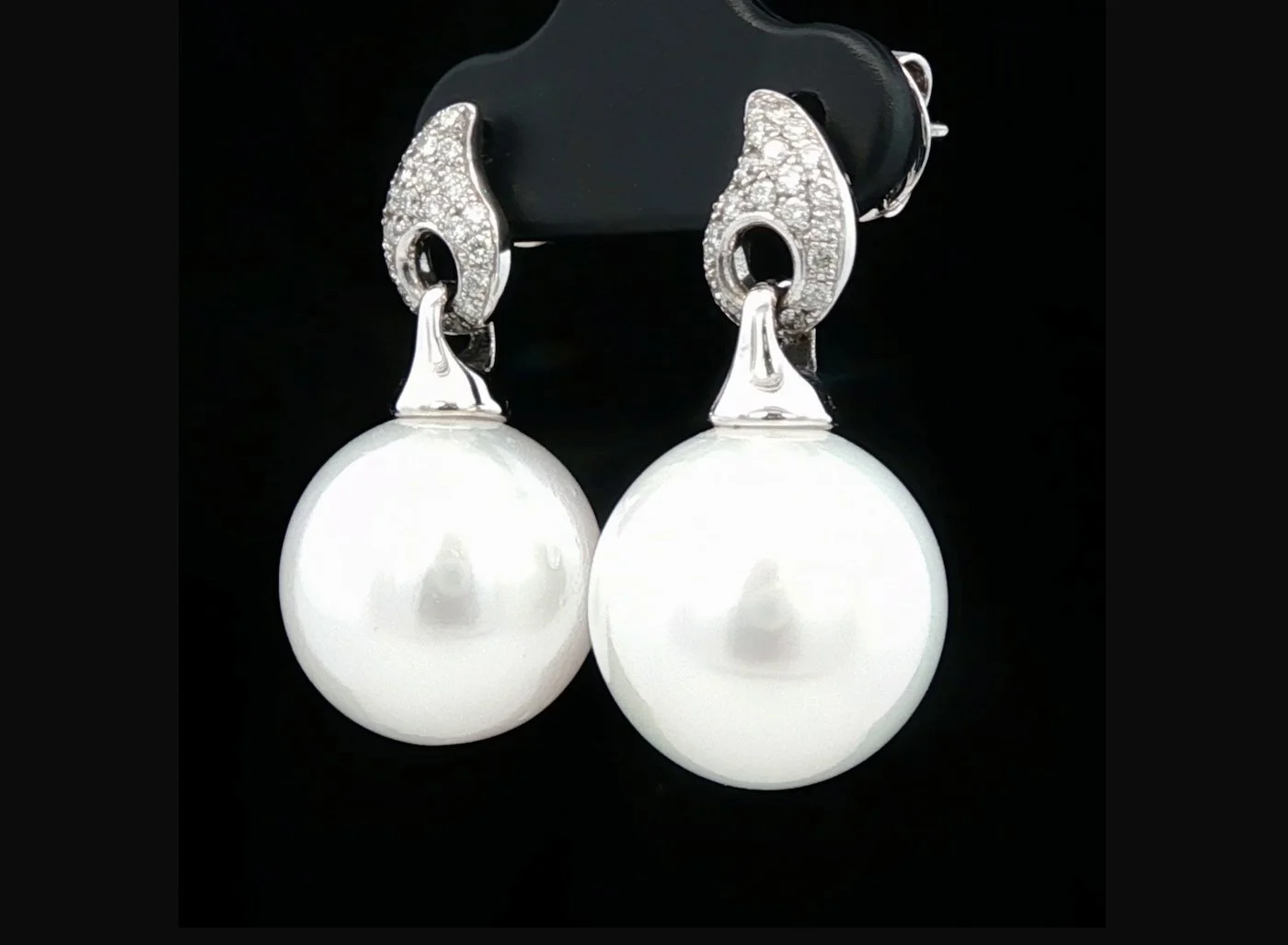 18K White Gold South Sea Pearl and Diamond Earrings