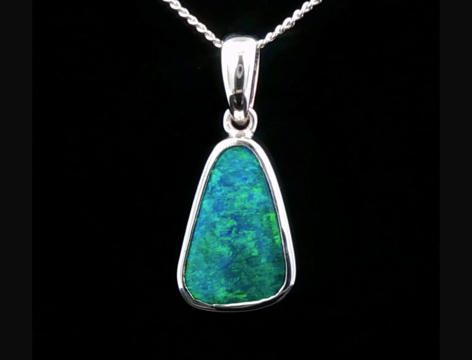 14K White Gold Queensland Boulder Opal Pendant