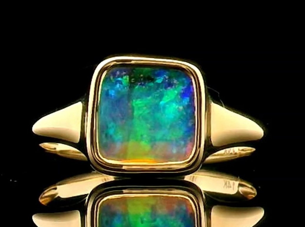 Front view 14K Yellow Gold Queensland Boulder Opal Ring