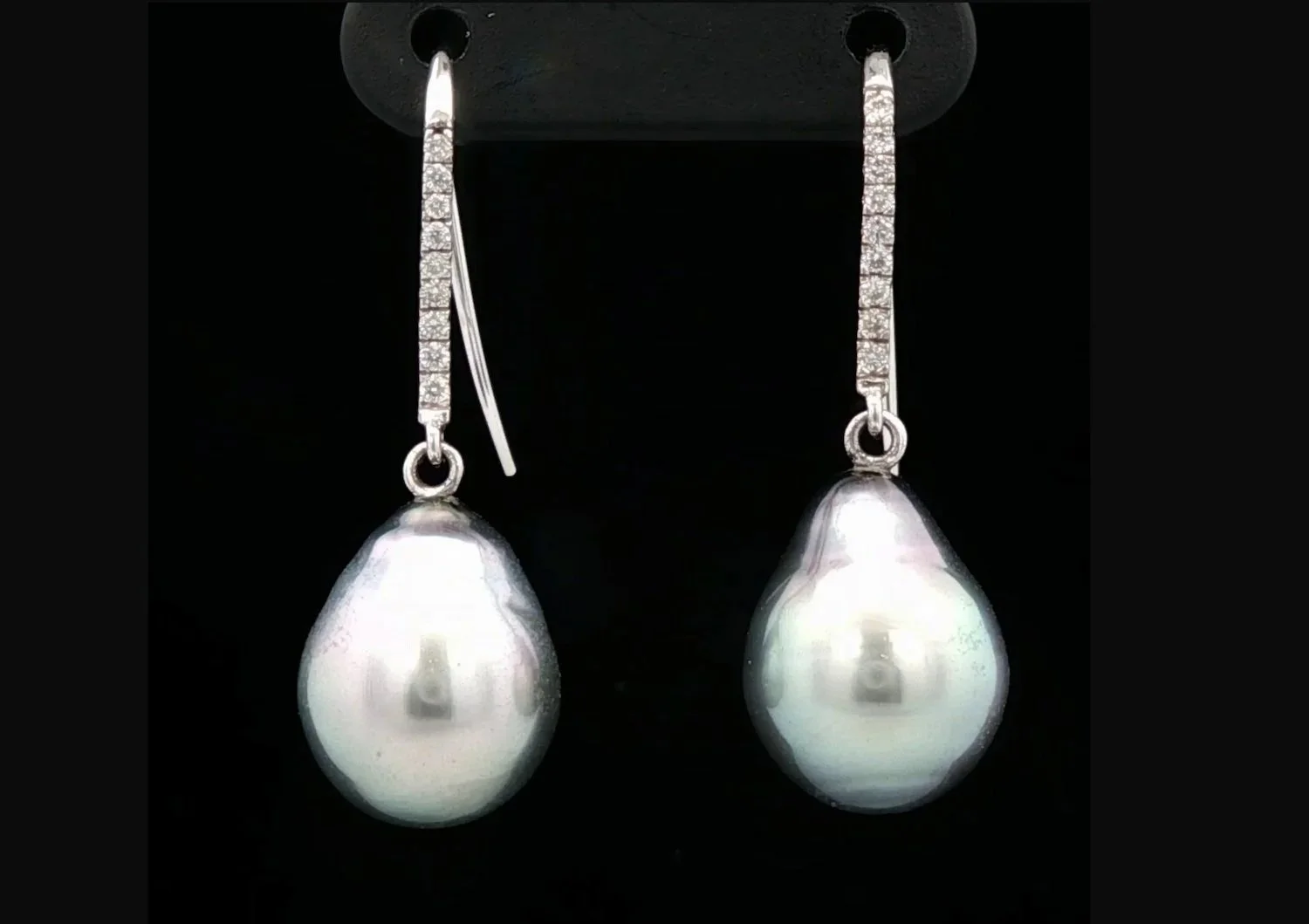 18K White Gold Tahitian Pearl and Diamond Earrings