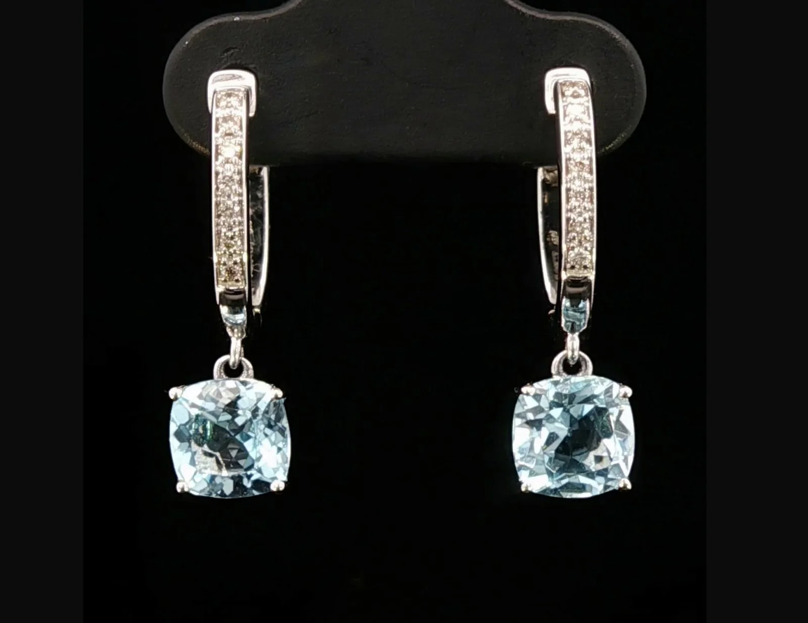 9K White Gold  Blue Topaz and Diamond Earrings
